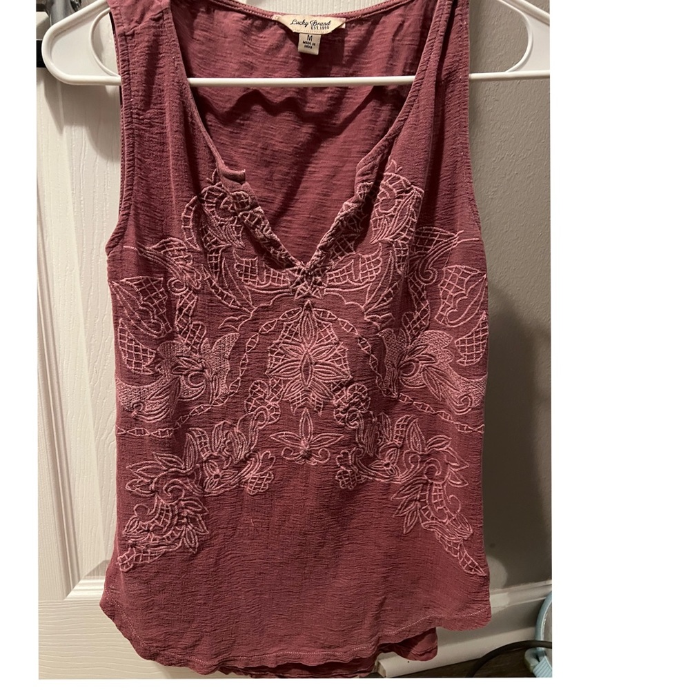 Lucky Brand embroidered tank top boho